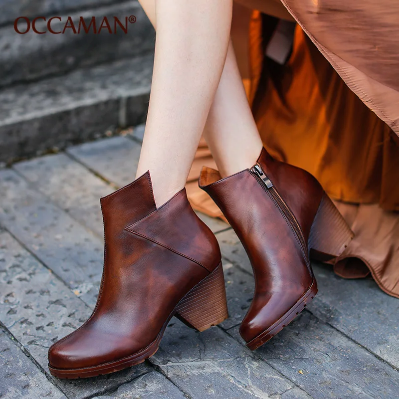 

OCCAMAN Women Shoes Spring Autumn Solid Meduim Thick High Heels Round Toe Lady Casual Student Female Pumps Shoes 84213