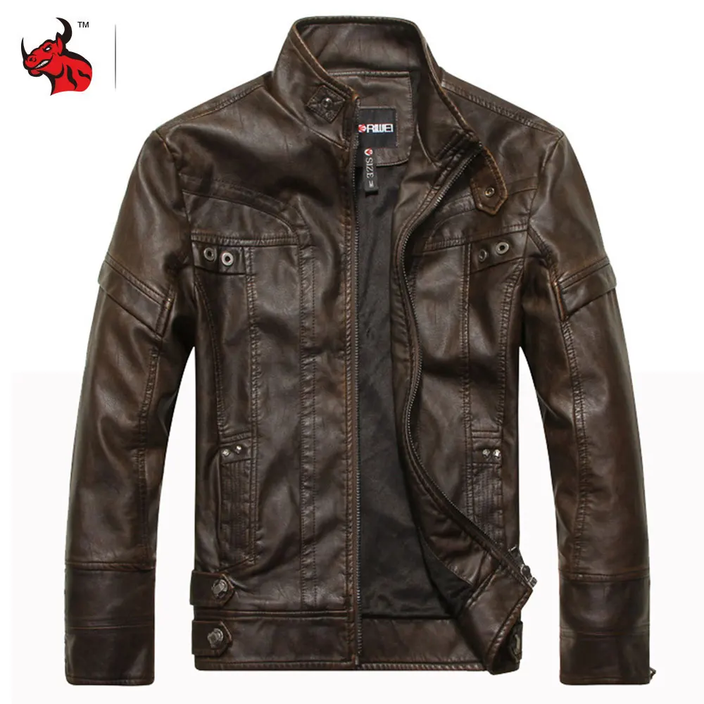 Мотоциклетная куртка из искусственной кожи Ретро стиль Chaqueta Moto Мужская