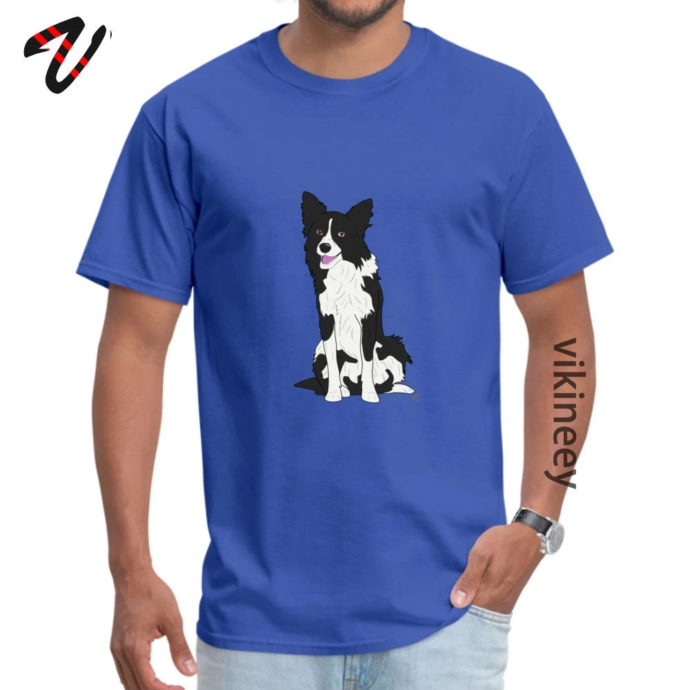 Border Collie Round Neck Tshirts Mother Day Tops Shirt Short Sleeve Prevalent 100% Cotton Casual Clothing Shirt Normal Men Border Collie 12085 blue