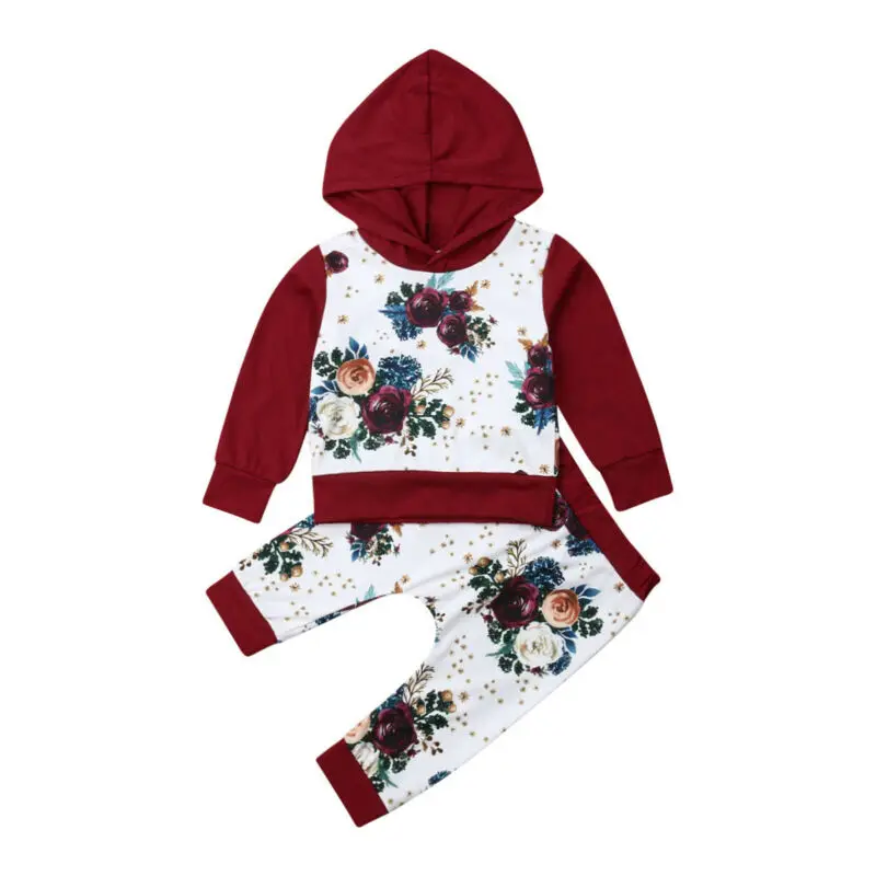  2PCS Big Little Sisters Baby Kid Girl Long Sleeve Hoodies T-shirt +Floral Pants Outfit Set