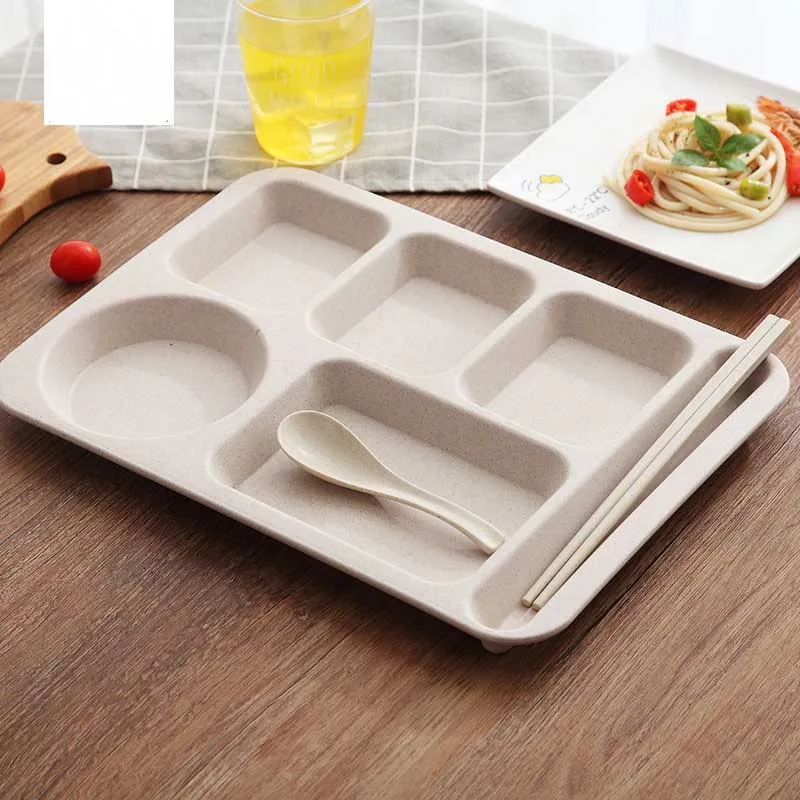 Beige B Студенческие коробки для обеда пшеничной соломы Bento коробка с отсеками посуда набор для детей дома для школы и пикника пищевой контейнер для микроволновой печи - Цвет: Beige B