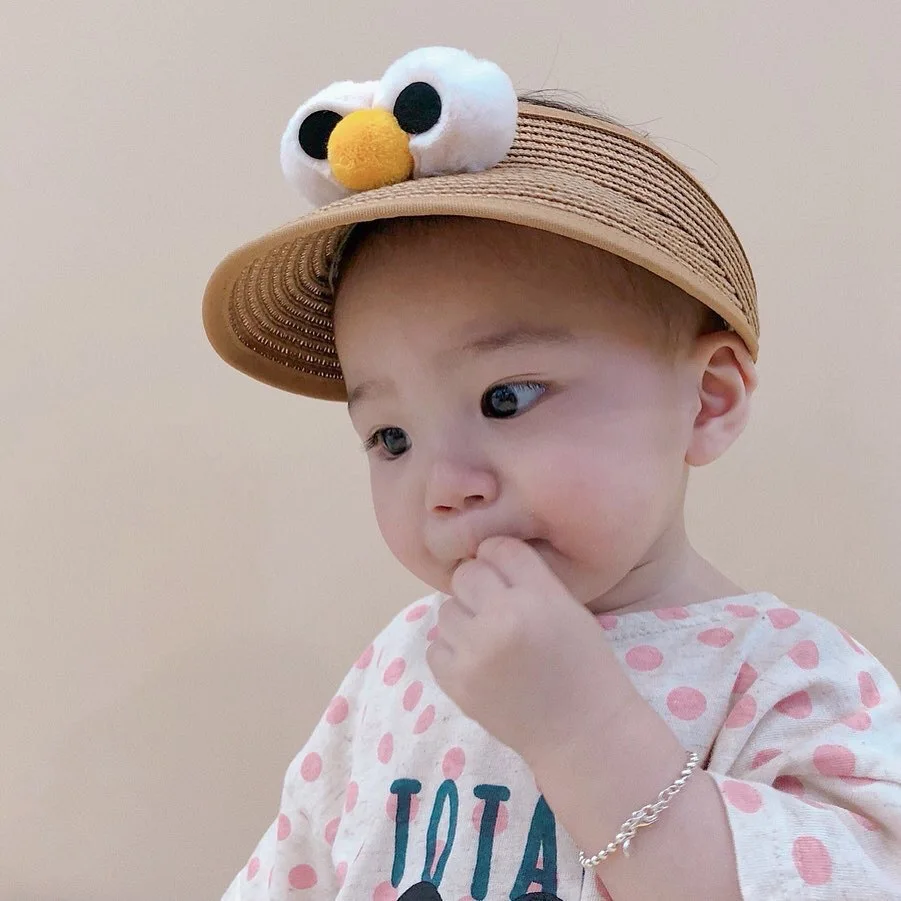 Baby Summer Hat Straw Visor Cap Cute Cartoon Big Eye Adjustable Baby Girls Sun Hats For Kids Infant Newborn Boys Beach Caps 1-6Y crochet baby accessories