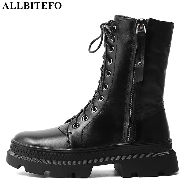 

ALLBITEFO high quality genuine leather brand high heels ankle boots for women winter snow women boots martin boots girls shoes