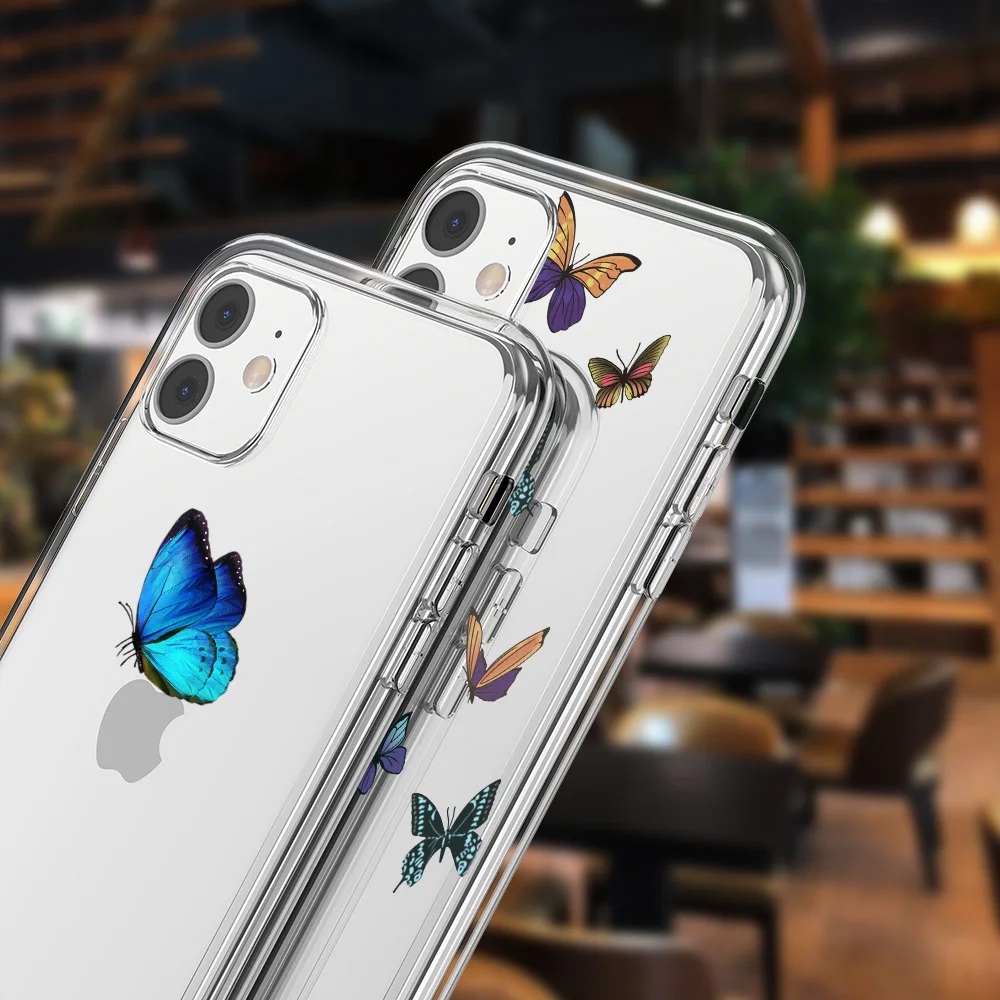 LUPWAY Blue Butterfly Aesthetic Silicone Soft For iPhone 13 Pro Max 7 8 Plus XS XR Back Cover For iPhone 11 12 Pro Max TPU Case case iphone 13 pro max
