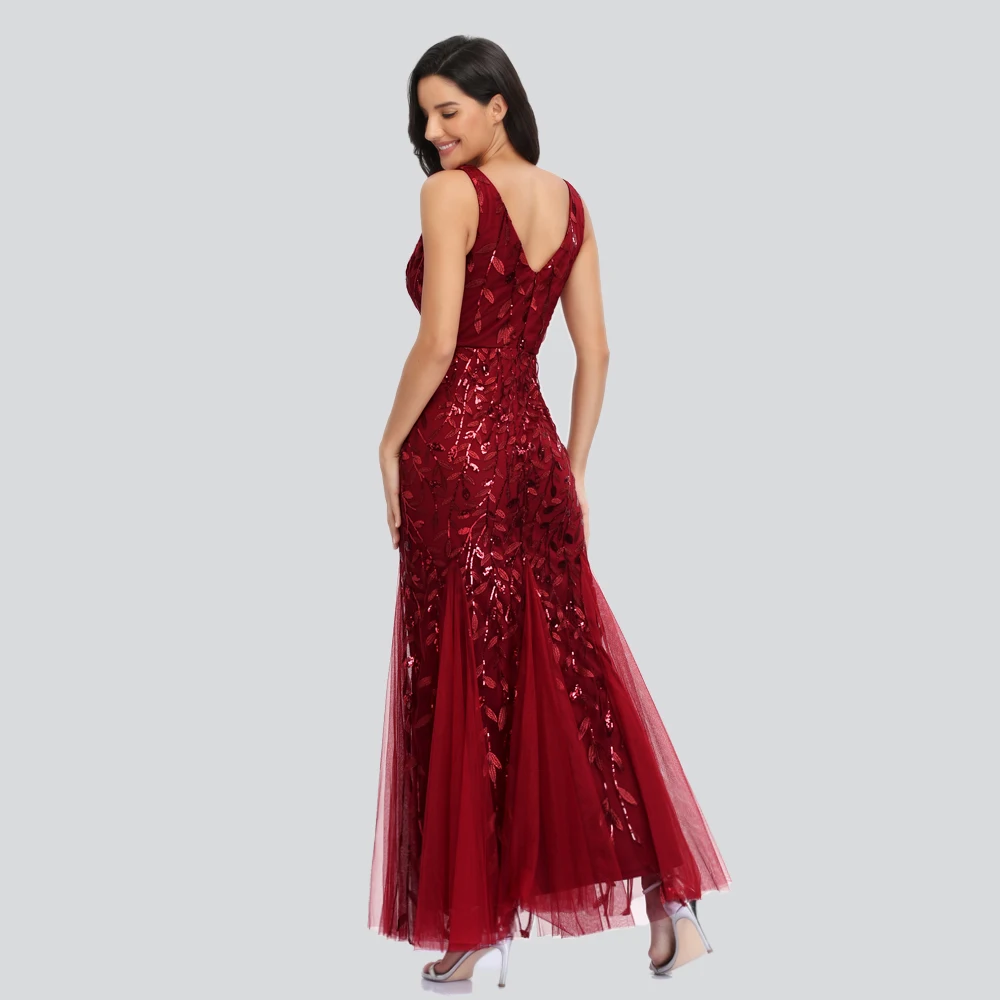 JINZUO Sleeveless V-neck Tulle Sequins Cocktail Dresses V-back Mermaid Party Prom Gowns Plus dresses woman party night evening dresses cocktail dress