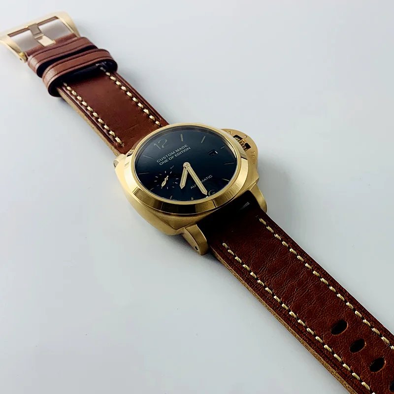 Automatic mechanical watch men military 42mm gold PVD stainless steel case male leather sea gull 1950 clock