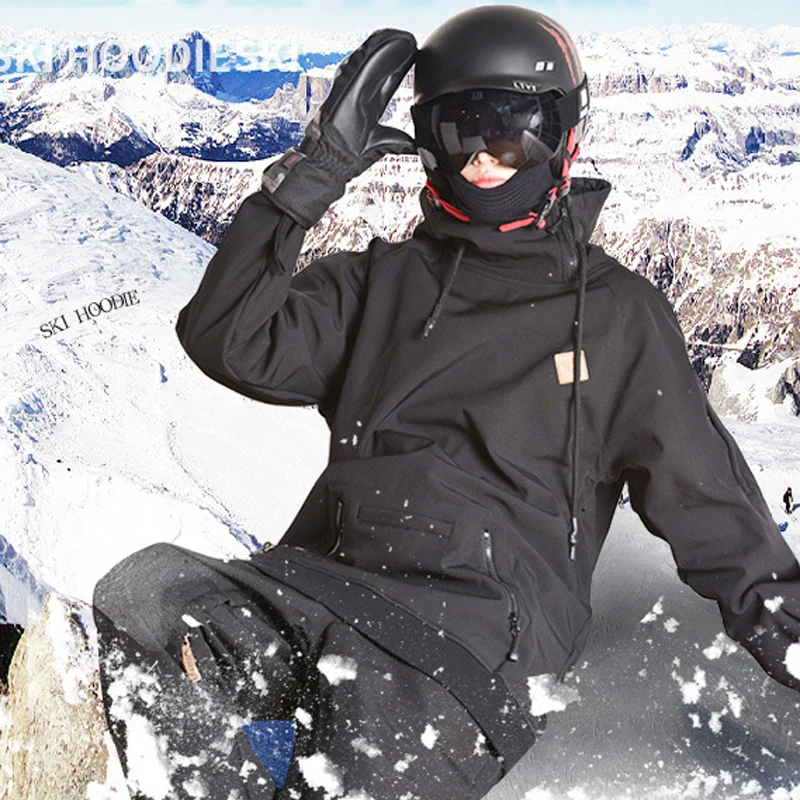 

Winter Ski Jacket Hooded Unisex Snow Waterproof Skiing and Snowboarding Jacket black clothes men women Windproof Breathable coat