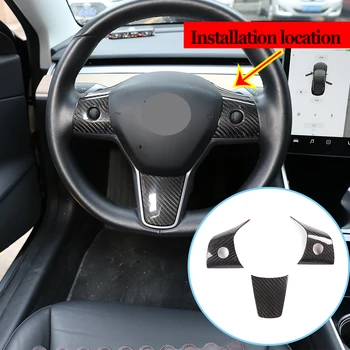 

Real Carbon Fiber Car Sticker Wheel Steering Panel Cover Trims For Tesla Model 3 2017 2018 2019 Model 3 sport style 3pcs