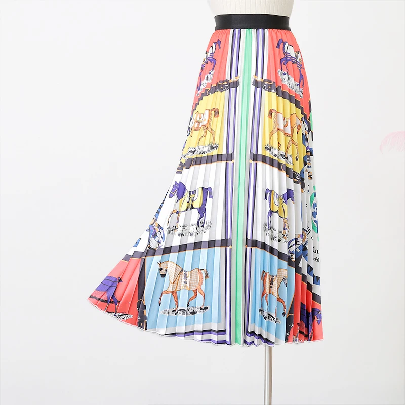 Плиссированная юбка, осень, новая женская модная юбка с принтом, высокая талия, темпераментная юбка
