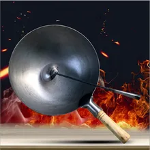 34 см китайский стиль традиционный ручной работы железный горшок утолщение не покрытием круглое дно сковорода вок Кук большой кастрюля