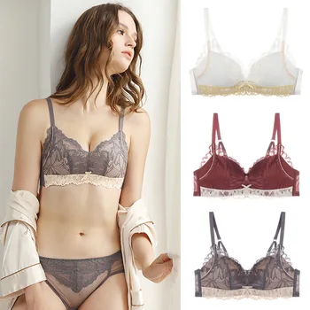 

Sexy Tube Top Lace Thin Cup Beauty Back Seemless Small Bust Gathering Underwear Women's No Steel Ring Paper Bra Set