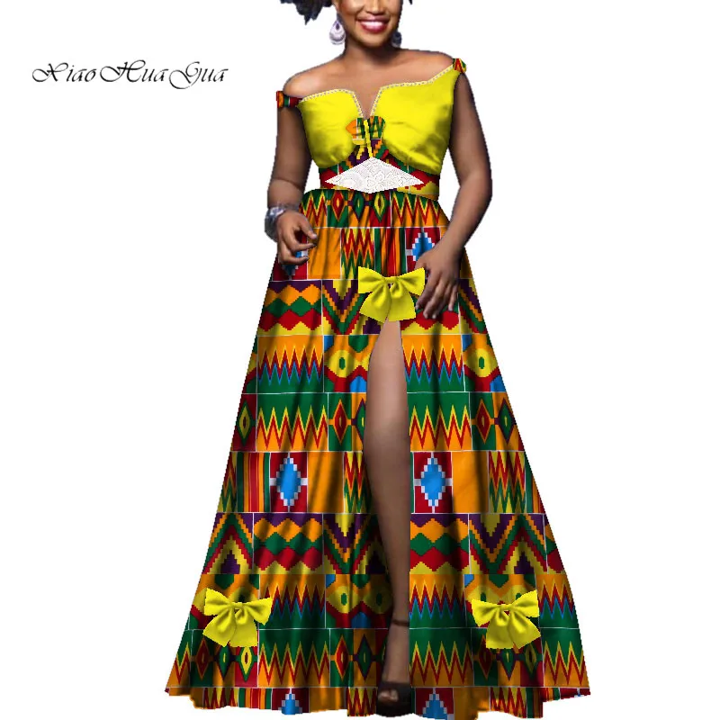

Fashion Slash Neck Sexy Long Dress with Lace Elegant Wedding Party Dresses Plus Size African Clothing African Women Dress WY3539