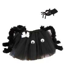 Черная юбка-пачка для девочек на Хеллоуин; забавные вечерние костюмы для детей с изображениями пауков и повязкой на голову