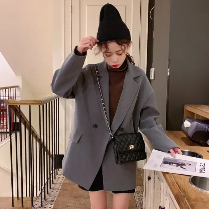 

Fox Mrs. Online Celebrity Small Suit Coat Women's Autumn Students Elegant Loose-Fit Mid-length CHIC Suit