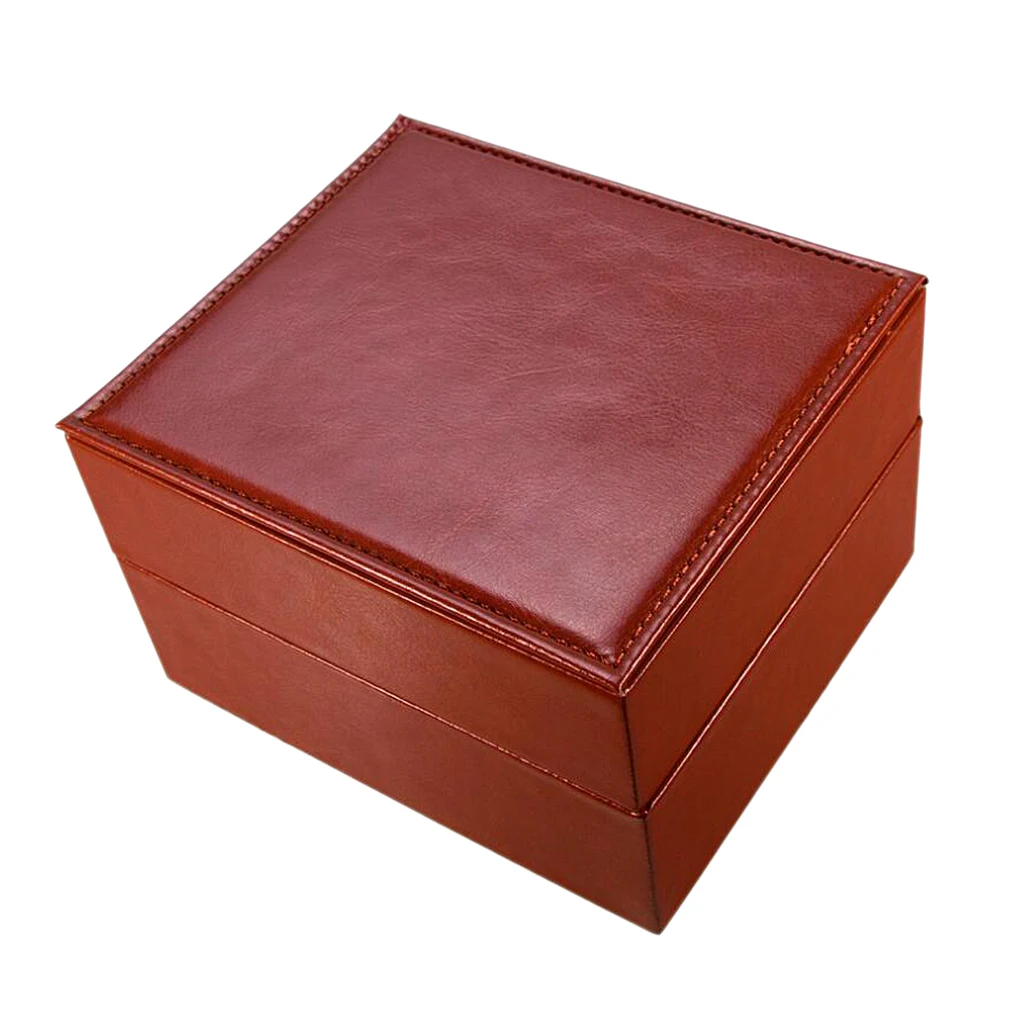 Wine Red PU Leather Single Slot Watch Bracelet Case Wristwatch Box Organizer 16 x 14 x 10cm
