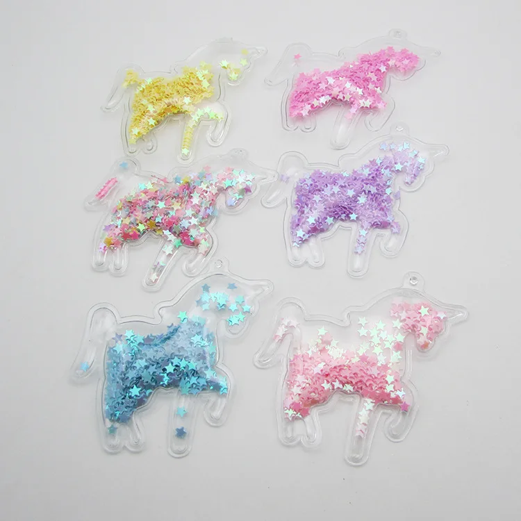 

12pcs/lot 7.5*7cm PU Unicorn Transparent Bling bling Star Flowing Patches Appliques for DIY Children Hair Clip Accessories