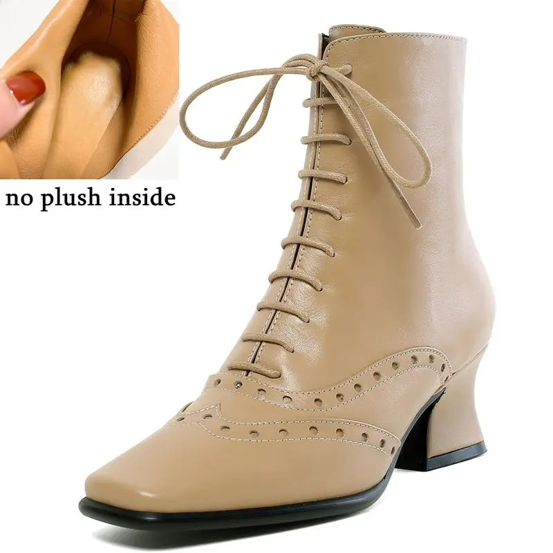 ALLBITEFO hot sale genuine leather sexy women boots high quality ankle boots Autumn Winter Square toe fashion girls shoes - Цвет: no plush inside