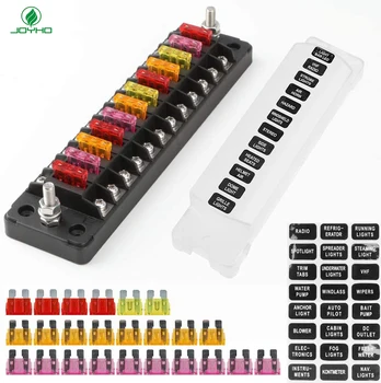 

Fuse Block 6Way / 12Way W/Negative Bus &Fuses - Bolt Connect Terminals Fuse Box with Ground 70 pcs Stickers, for Car Boat