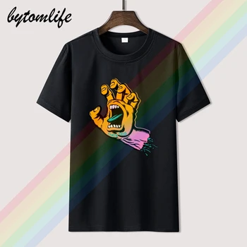

Santa Cruz Screaming Party Hand Individual Sticker T Shirt Men's Summer Black Cotton Short Sleeves O-Neck Tee Shirts Tops Tee