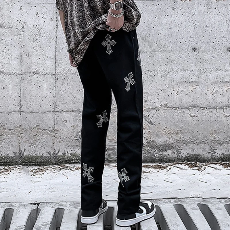 Men's Black Stretchy Jeans Skinny Slim Fit Hot Drill Punk Streetwear Hip hop Rap Biker Trousers Men Letter Denim Pencil Pants