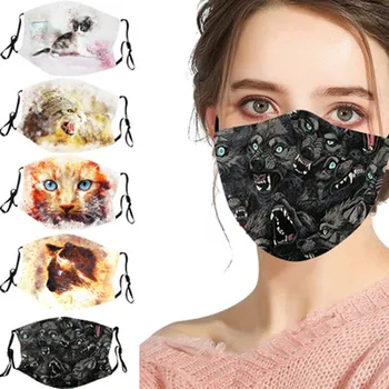 

1 Pc Personalized Cat Wolf Printed Mask Mascarilla Respirator Fabric Face Mask Adult Washable Protective Mask Se6
