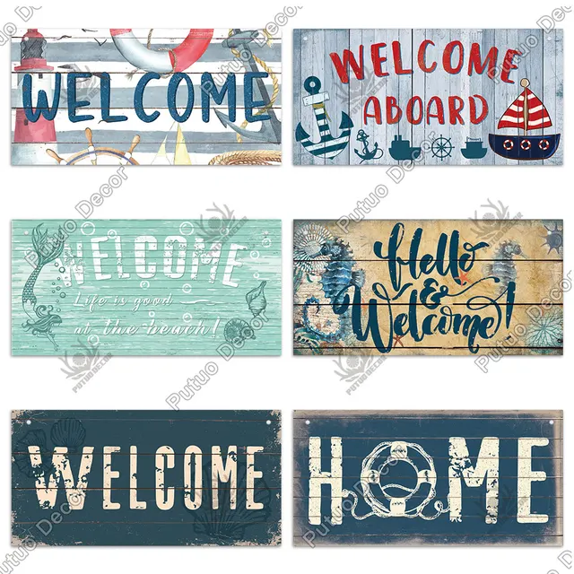Putuo Decor Beach Home Signs Wood Wall Plaque Wooden Signs Welcome Decor Hanging Plate for Beach House Home Bedroom Tent Decor 3