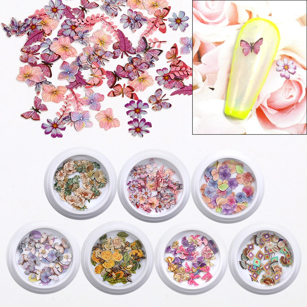 

1pc Nail Art Mixed Color Flower Wood Pulp Patch 3D Simulation Butterfly Flower Leaf Wood Pulp Paper DIY Nail Art Accessories Hot