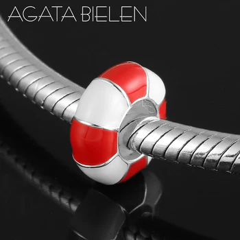

Fashion 925 Sterling Silver red Enamel Swimming ring Stopper spacer Bead Fit Original Pandora Charm Bracelet Jewelry making