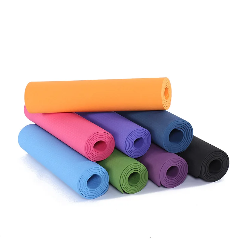 TPE 183 x 61 x 6mm Yoga Mats for Women and Men Yoga Mat with Alignment Lines Eco-Friendly Yoga Mat Non-Slip Exercise Mat with Carry Rope and Stretch Strap Lightweight and Foldable Design 