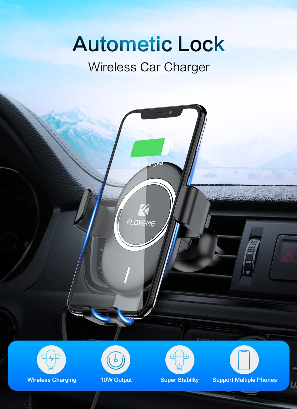 FLOVEME Qi автомобильное беспроводное зарядное устройство для iPhone 11 X XR 8 10 Вт Быстрая зарядка для samsung 10 Note 10 Автомобильный держатель для телефона Беспроводное зарядное устройство s