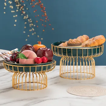 

Japanese Style Fruit Tray Creative Ceramic Plate With Iron Tray Creative Salad Bowl Jewelry Storage Tray Kitchen DecorationZH331