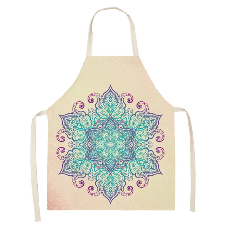 Colorful Mandala Printed Aprons for Woman Home Cooking Baking Coffee Shop Cotton Linen Cleaning Accessories