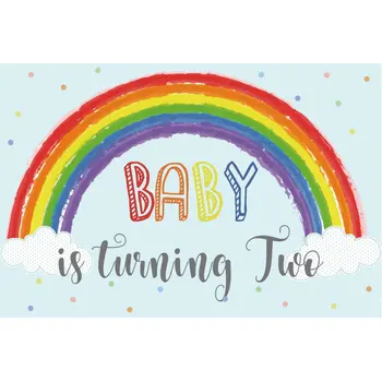 

Baby is Turning Two Decor Backdrop Rainbow Blue Photography Background Baby Shower Birthday Party Decoration Photo Studio Props