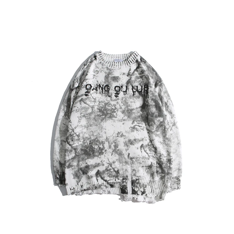 Серый Модный женский вязаный свитер с круглым вырезом и принтом Tie Dye - Цвет: Серый