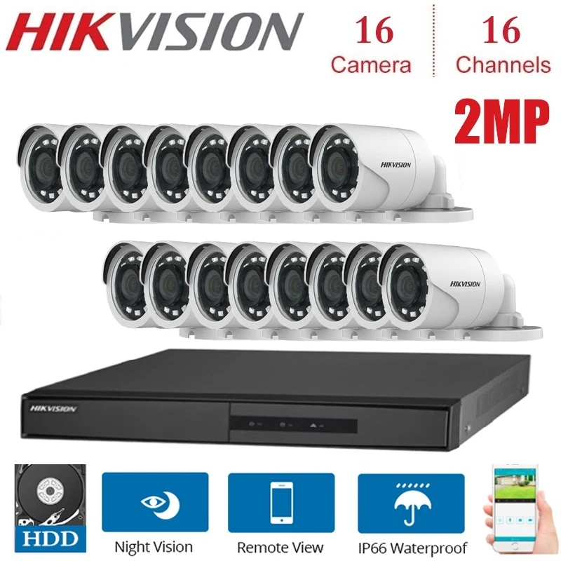 16 Channels Hikvision English Version Dvr Ds 7216hghi F1 N 1080p With 16pcs 2mp 4 In 1 Indoor Outdoor Night Vision Camera Kits Surveillance System Aliexpress