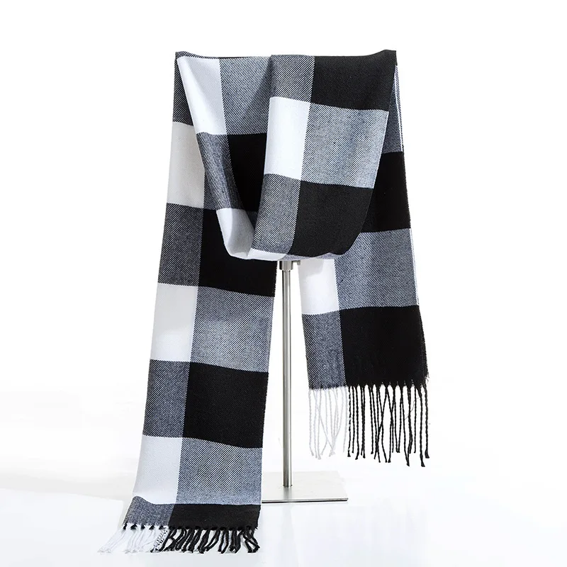 Luxury Brand Winter Men Cashmere Scarf Black White Plaid Scarves Pashmina Shawl Casual Blanket Tassel Wraps Man Business Foulard male scarf Scarves