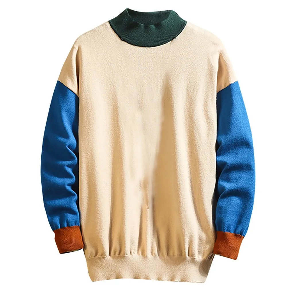 

knitted sweater Men's Casual Color Collision Patchwork O-Neck Long Sleeve Knitted Sweater Tops Stylish Popular Sport Sweaters