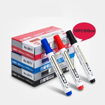 

10PCS/Box Whiteboard Pen Black Whiteboard Markers Erasable Water-based Markers Pen office Tools Drawing Pen Blue/Black/Red