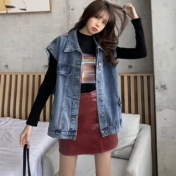 

Denim Vest Jacket Female Loose Wild Boyfriend Style Retro Sleeveless Outer Vest Top