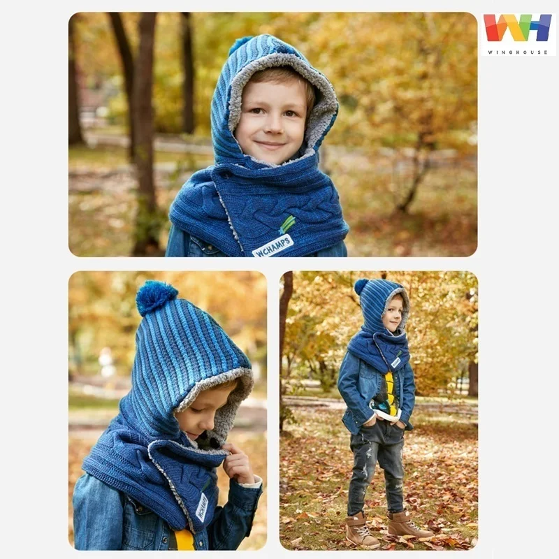 Корейская детская шапка, шарф, комплект, теплая шапка для мальчика, уличная одежда, зимнее вязаное кольцо, глушитель, шапка-ушанка, теплая шапка-ушанка