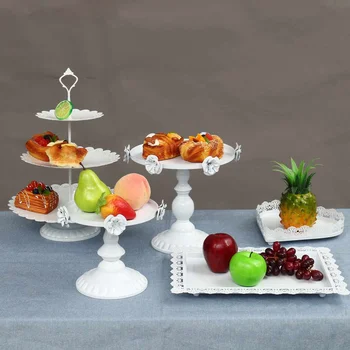 

5PCS Gold White Cake Stand Set Round Metal Crystal Cupcake Dessert Display Pedestal Party Display Wedding Decorations Cake Tools