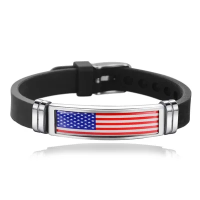 American flag Bracelets Bangles Adjustable Silicone Titanium Steel Sport Jewellery Women Men | Украшения и аксессуары
