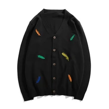 Вязаный кардиган мужской с v-образным вырезом Тонкий перо вышивка красивый мужской свитер куртка ins tide бренд весна J680