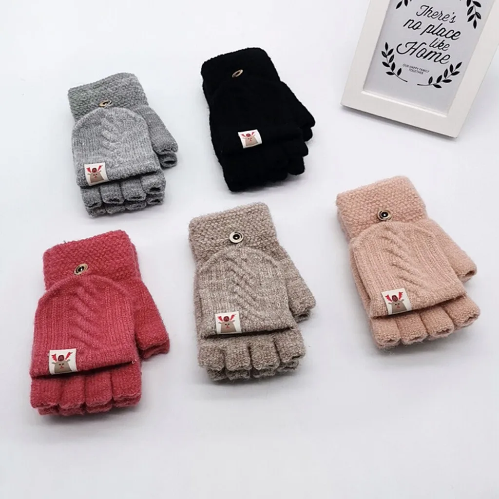 Baby Winter Gloves Child Kids Girl Boys 2-8 Years Half Finger Flip Cover Gloves Boy Warm Children Mittens Knitted Gloves