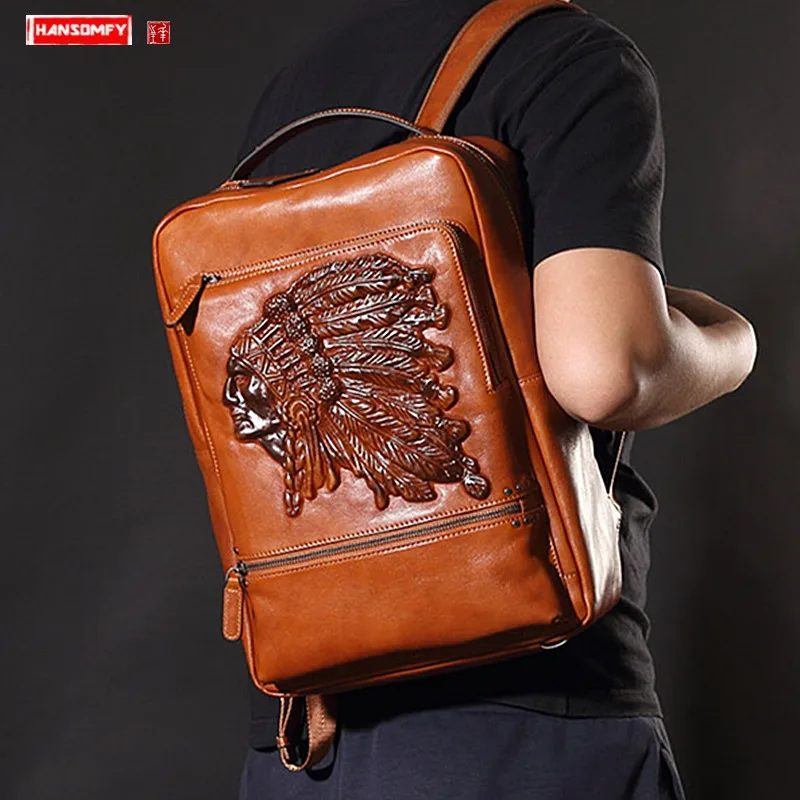 

Retro real genuine leather Men's Backpack male Computer Bag Fashion Casual Multi-function men Large Capacity travel Backpacks