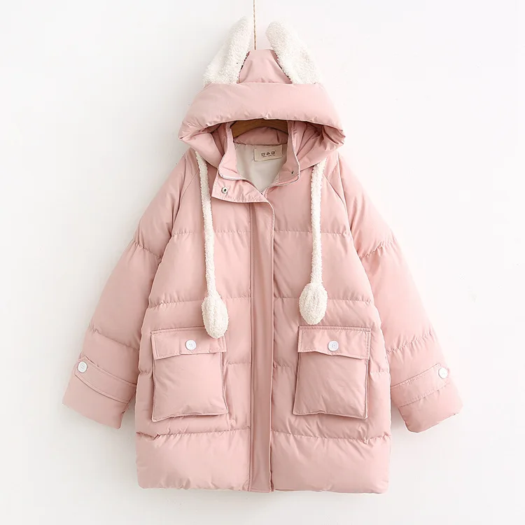 

2019 New Style Korean-style Versatile Cute Literature And Art GIRL'S College Style Solid Color Rabbit Eared Warm Cotton-padded C