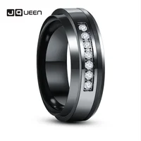 8mm Inlaid Zircon Lassa Middle Polished Black Tungsten Carbide Ring Men's Fashion Wedding Jewelry Best Gift 1