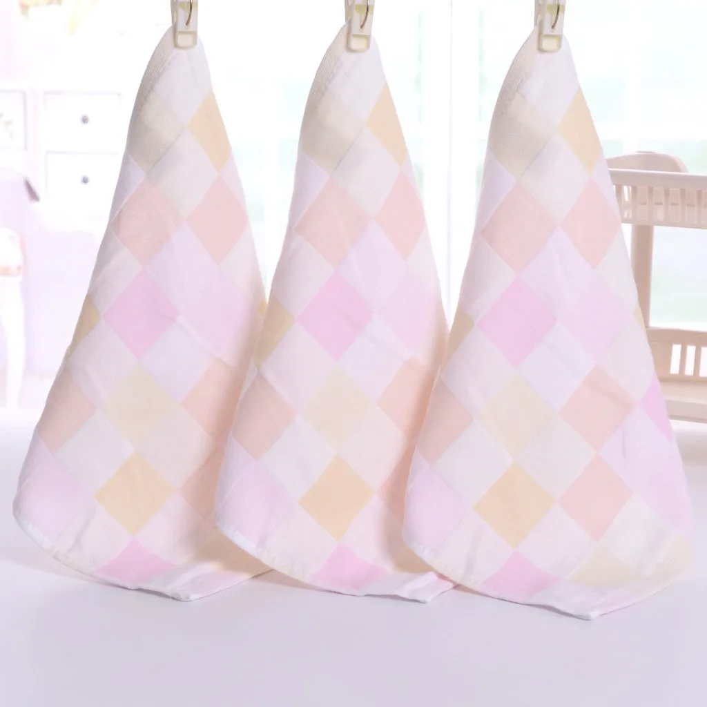 Pure Cotton Gauze Kerchief Handkerchief Bibs Infants Children Commodity Double Layer Plaid Gauze Sm