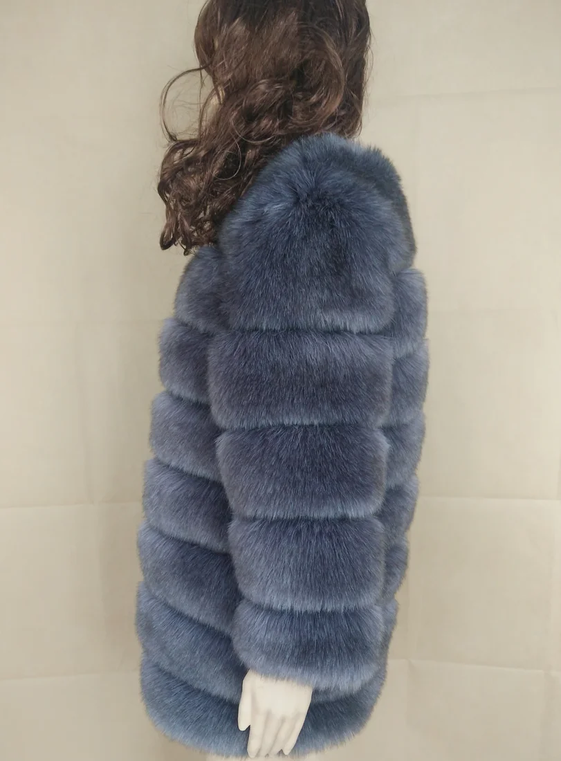 Женская теплая верхняя одежда, Женское пальто из искусственного меха, качественное пальто, имитация меха лисы - Цвет: dark gray