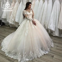 Роскошное Свадебное платье с бисером, шикарная юбка-лебедка с аппликацией, бальное платье с рукавом на шнуровке, платье принцессы для невесты XZ31